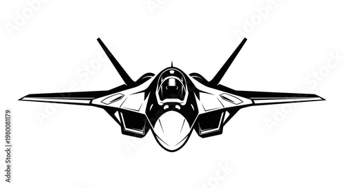 Modern Military Jet Fighter Aircraft Front View Illustration