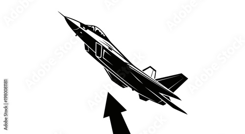 Modern Military Jet Ascending Into Blue Sky, Powerful Flight