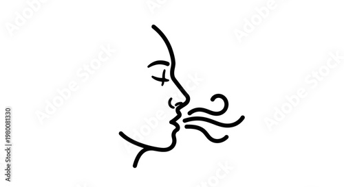 Elegant line art graphic showcasing a human profile exhaling, creating a visual effect of wind or breath, a clean and modern design