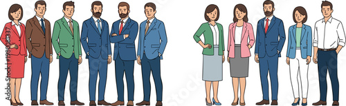 Diverse Group of Business Professionals in Stylish Suits and Business Attire for Corporate, Teamwork, and Office Workplace Design