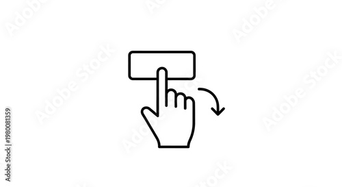 A stylized icon of a hand with a finger touching a rectangular button with a circular arrow indicating a swipe or click action