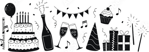 Birthday Party Celebration Elements Vector Illustration