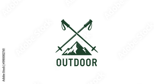 Mountain Hiking Adventure Emblem with Trekking Poles