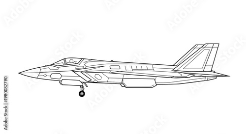 Modern Military Fighter Jet Side View Illustration