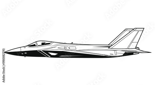 Modern Military Fighter Jet Side View Illustration