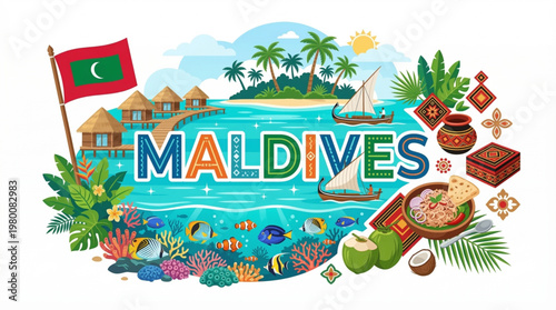 Vector Illustration of Maldives Cultural Elements and Scenery