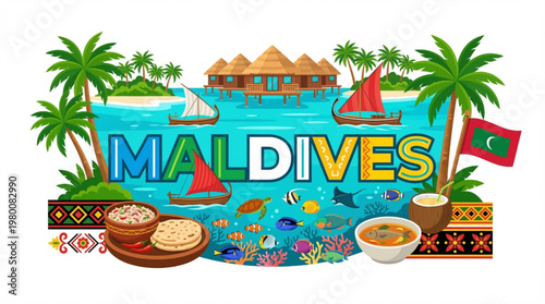 Vector Illustration of Maldives Cultural Elements and Scenery