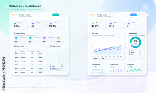 Biotech analytics dashboard UI for sample tracking and QC