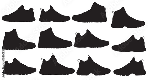 silhouette of different types of shoes isolated on white background fashion icon set