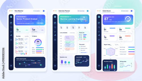 AI hiring dashboard UI with interview and talent analytics