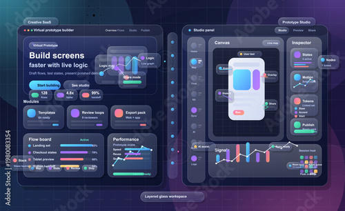 Creative SaaS prototype builder dashboard with UI workspace