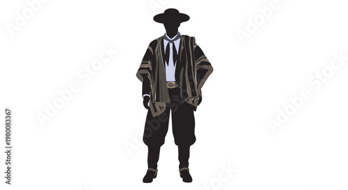 silhueta de homem gaucho com roupas tradicionais isolado em fundo branco cultura do sul do brasil