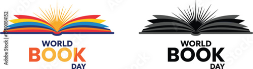 World book day celebration colorful and dark open books with text