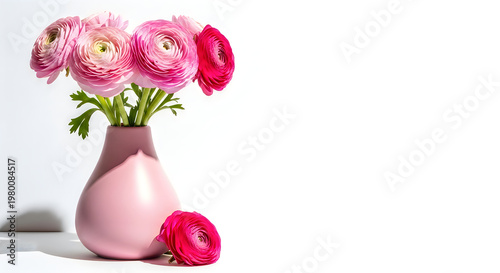 Soft pink ranunculus bouquet in pastel vase for Mother's Day celebration and home decor