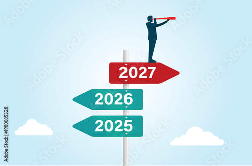 Businessman Forward Looking Strategic Vision 2027 Illustration Vector
