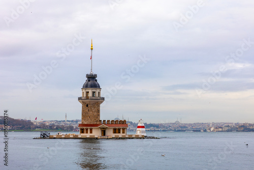 Maiden's Tower with beautiful sunrise sky in Istanbul, Turkey. (Turkish Name: KIZ KULESI). Colorful sunrise sky in Istanbul.