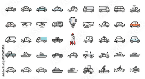 An expansive collection of various vehicles and modes of transportation.