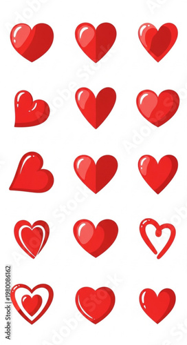 :
Hand drawn red heart icons isolated on white background artistic valentine love symbol set vector