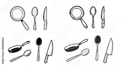Minimalist Flat Icons Set - Kitchen Utensils Vector Illustration