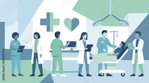 Healthcare team delivering patient care in a hospital or clinic setting