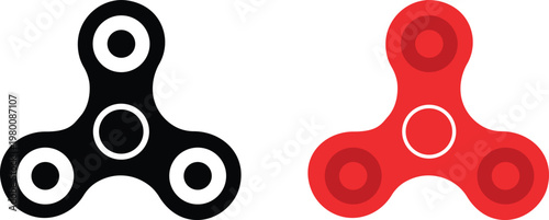 Fidget spinner vector icons in black and red colors, hand spinner toy flat illustrations, stress relief gadget set for sensory focus