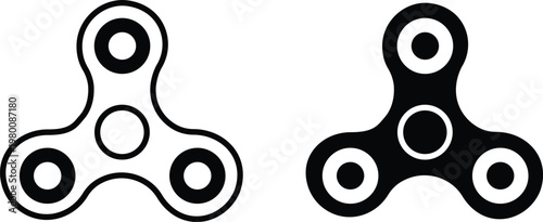 Minimalist fidget spinner vector icons, black and white hand spinner toy illustrations, flat sensory stress relief gadget symbols for web design