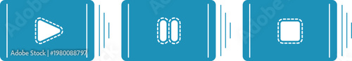 Retro style audio and video players, frame by frame animation with play, pause and stop functions, blue old cinema icons, orange vector movie start icons, video player web apps.