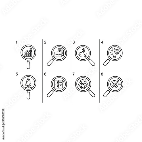 Magnifying glass icons for search concepts.