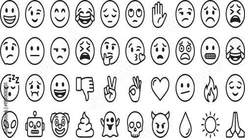 40 premium bold line emoji and facial expressions icon set for social media and ui communication design