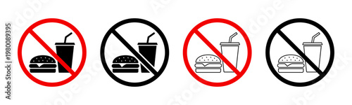 No food or drink allowed sign icon set