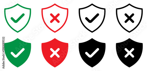 shield security check cross protection safety approval rejection secure verification trusted warning risk guard defense access control privacy system icons