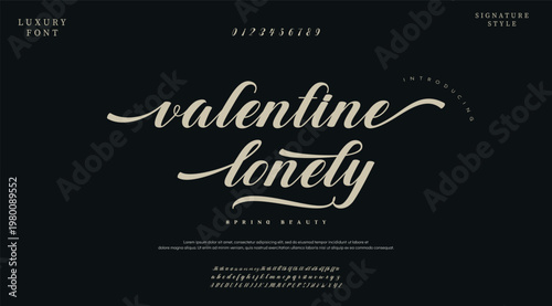 Luxury signature alphabet logo font with tails. Typography elegant classic serif fonts and number decorative vintage retro logos branding. vector illustration