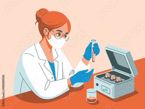 Researcher holding test tube in laboratory with science lab laboratory equipment medical research scientific research testing sample researcher scientist