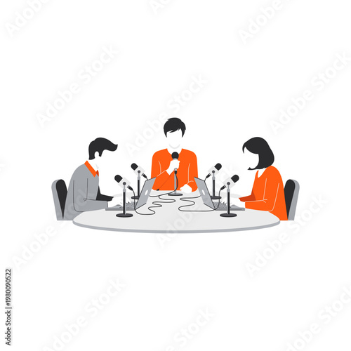 Three individuals participating in a lively panel discussion with microphones.