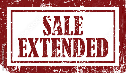 Sale extended grunge rubber stamp style text in dark red with white distressed border frame