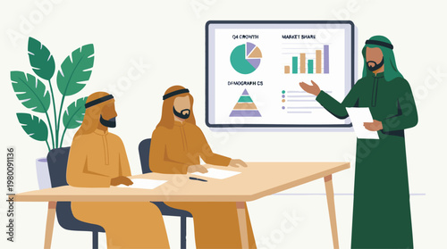 Middle Eastern Businessmen Presenting Charts in a Professional Meeting