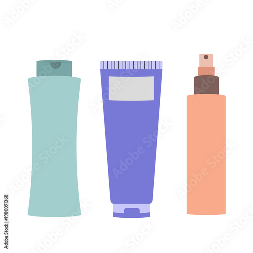 ГрафиVector illustration of a set of cosmetics for head, hair, body and skincare products. Beauty salon and home care concept.ка и иллюстрации
