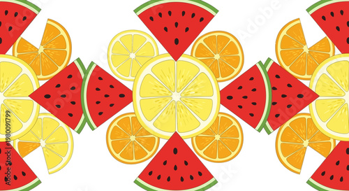 Colorful fruit slice pattern with watermelon lemon and orange.