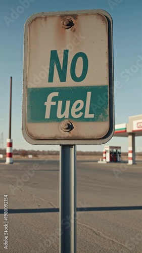 A no fuel sign against the backdrop of an empty gas station