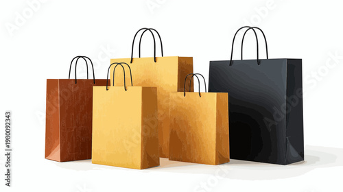 Four stylish paper bags in warm hues of brown, black, and white await their journey. Each bag boasts a sleek design, perfect for carrying treasures from a delightful shopping spree.