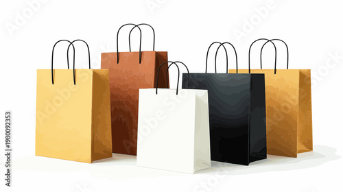 Four stylish paper bags in warm hues of brown, black, and white await their journey. Each bag boasts a sleek design, perfect for carrying treasures from a delightful shopping spree.