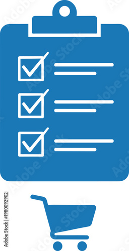 Shopping list and cart representing order fulfillment, e-commerce, and retail purchasing process and delivery.