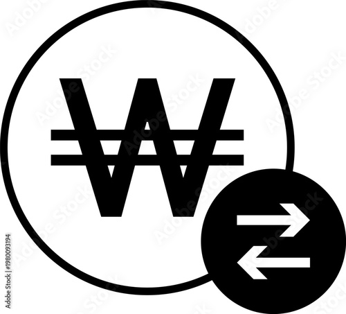 South Korean Won Currency Exchange and Money Transfer Icon Illustration