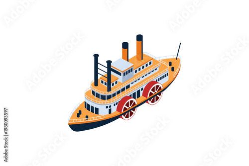 Vintage Paddle Steamboat Illustration