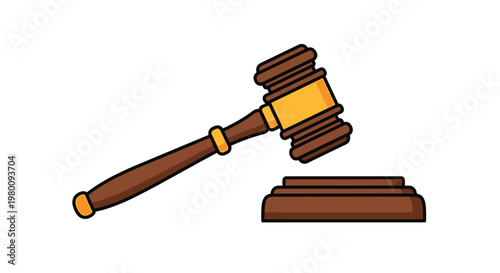 A single wooden judge gavel with a vibrant yellow head and polished brown handle positioned at a slight angle on a pristine white background with shadows.