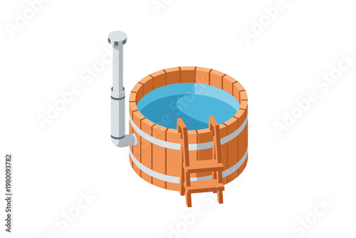 Wooden Hot Tub With Ladder