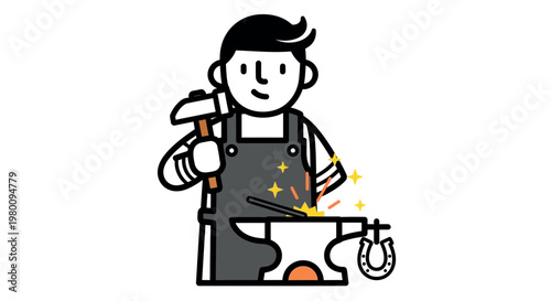 Blacksmith working at an anvil.