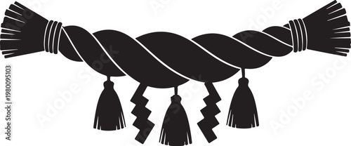 Black rope with tassels, decorative cord, twisted cable, tassel decorations