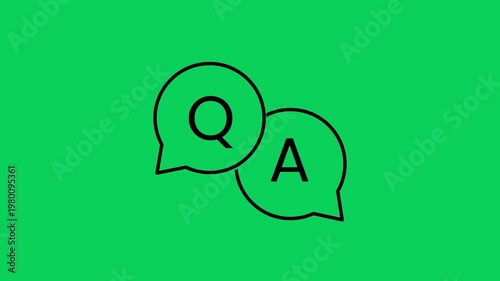 Thin Linear Q&A Outline Icon Animation – Green Screen Question Answer Symbol