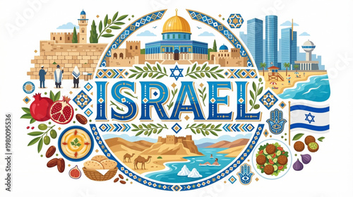 Vector Illustration of Israel's Cultural Landmarks and Traditions